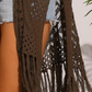 🏖️ Sommersalg 50% rabatt 🏝️Strikket Strandcover-up for Dame med Åpen Front og Frynser – Lett bohemsk stil til stranden