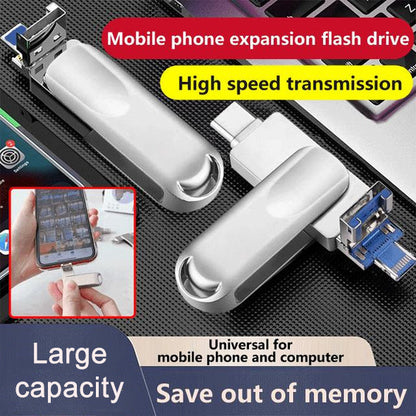 Multifunksjonell 4-i-1-utvidelsesflashstasjon for mobiltelefon med stor kapasitet