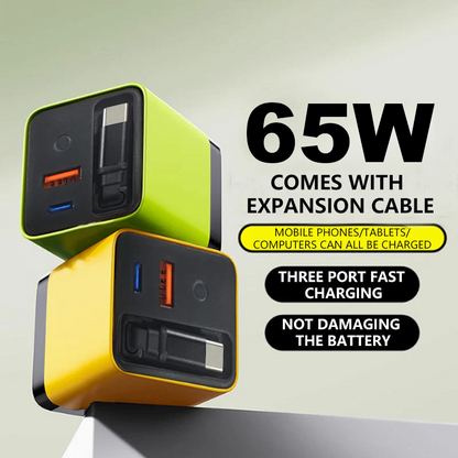 ⏳65W hurtigladende telefonladerblokk med uttrekkbar 80 cm type-C-kabel