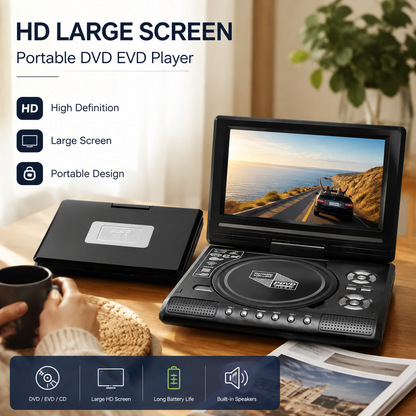 📺 7.8" HD bærbar DVD/EVD-spiller – Stor skjerm, oppladbar og kompatibel med DVD/CD/USB/SD – Perfekt for hjemmebruk og reiser 🔥 48% RABATT