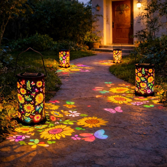 🔥HOT SALE 50 % RABATT-🌞Fargerik solcelledrevet hage-lykt med solblomstglød