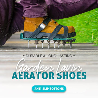 👟 50 % RABATT NÅ! 🌿 Plenslåpeskor med 26 pigger – justerbare stropper, lufter plenjorden effektivt og gir god passform 🏡