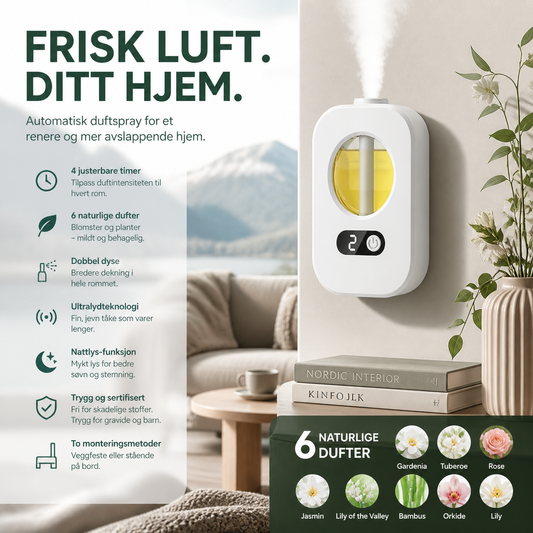 🌿 Smart aromadiffuser – 8 dufter, 4 nivåer, nattlampe. Frisk luft i alle rom! ✨💨