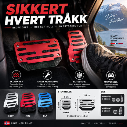 🚗 Sklisikkert pedalsett for bil – gummi, universell passform, enkel montering. Øker sikkerheten på veien! ✨🔧
