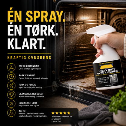 🍳 48% RABATT – Kraftig ovnrens spray – fjerner innbakt fett & matrester – hurtigvirkende – enkel avtørking – luktnøytralisering – for en plettfri ovn