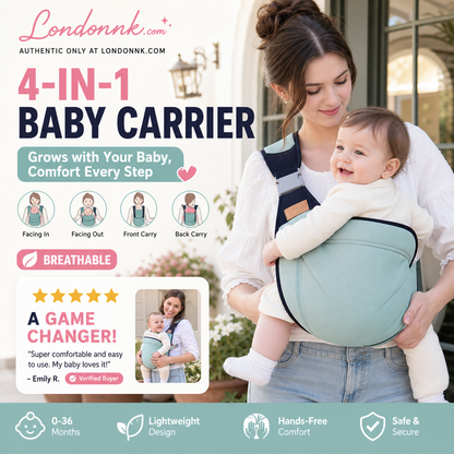 👶 50% RABATT – 4-i-1 babylomme – 0–36 måneder – 4 bærestillinger – pustende – ergonomisk – håndfri komfort – for trygge og komfortable turer