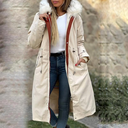🎁Tidlig Black Friday-salg🎁Vinterfrakk med hette og pelskrage, casual parka for kvinner⛄