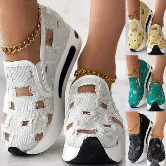 Sandaler i lerret med tykk bunn i mesh for kvinner
