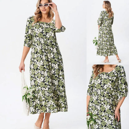 🔥Ryddesalg🔥Dame casual blomstrete slim kjoler med halv ermer(Jo mer du kjøper, jo høyere rabatt)