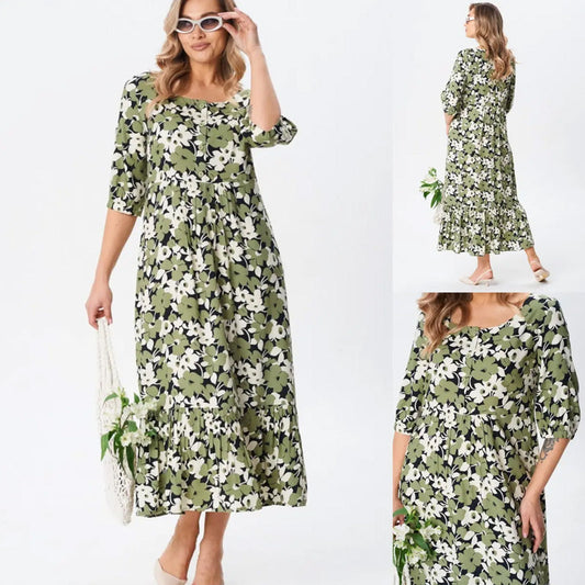🔥Ryddesalg🔥Dame casual blomstrete slim kjoler med halv ermer(Jo mer du kjøper, jo høyere rabatt)