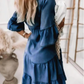 👗Sommerkjole med V-hals og volanger - lett sommerkjole i denimlook