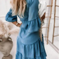 👗Sommerkjole med V-hals og volanger - lett sommerkjole i denimlook