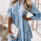 👗Sommerkjole med V-hals og volanger - lett sommerkjole i denimlook