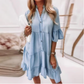 👗Sommerkjole med V-hals og volanger - lett sommerkjole i denimlook
