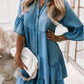 👗Sommerkjole med V-hals og volanger - lett sommerkjole i denimlook