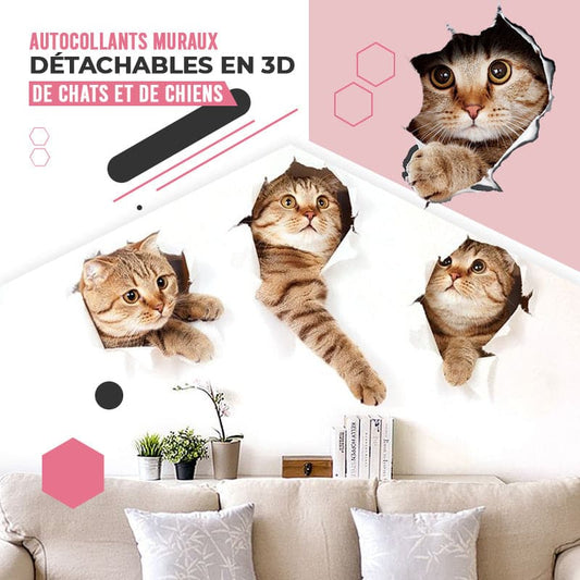 3D-klistremerker med katter og hunder som kan fjernes