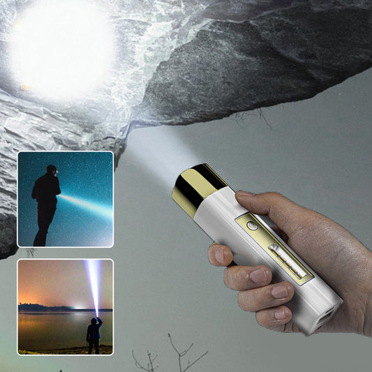 Mini 2-i-1 lommelykt med høy lysstyrke og powerbank