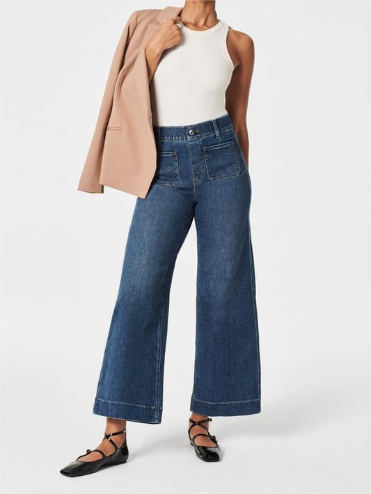 Jeans Med Magekontroll og Vide, Avkortede Ben