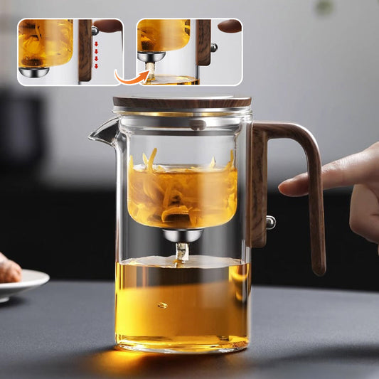 Vannseparator Glass Teapot med Trehåndtak