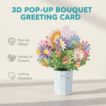 3D pop-up bukett gratulasjonskort💝PERFEKT TIL VALENTINSDAGEN