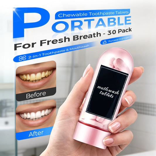 🦷 50% RABATT! Bærbare Tyggbare Tannkremtabletter – 30 Stk for Frisk Pust & 2-i-1 Munnpleie! ✨ Probiotika Formel – Balanserer Munnfloraen & Bekjemper Dårlig Ånde. 🍑 3 Smaker (Fersken, Mynte, Lime)