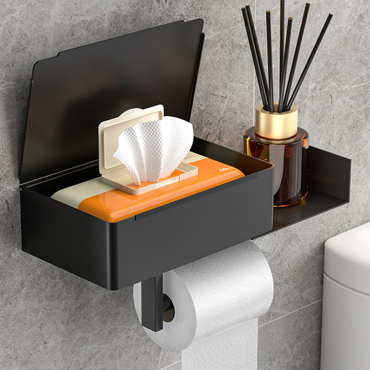 Toalettpapirholder med hylle og oppbevaringsrom – montering uten boring