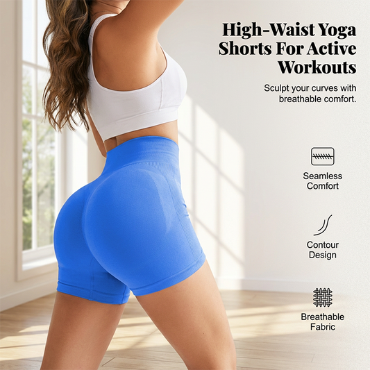 Sømløse ferskenfargede hoftefitnessshorts
