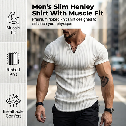 Herre slim fit Henley-skjorte, ensfarget