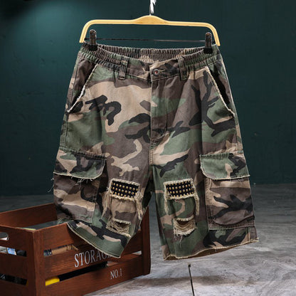 Herre cargo shorts i kamuflasjemønster med nagler