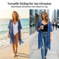 🏖️ Sommersalg 50% rabatt 🏝️Strikket Strandcover-up for Dame med Åpen Front og Frynser – Lett bohemsk stil til stranden