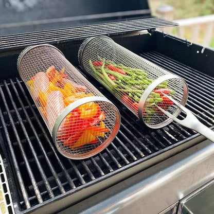 ❄️Summerfresh 48 % rabatt!🔥Roterende grillkurv i rustfritt stål – 360° grillkurv for grønnsaker, pommes frites, reker og småretter