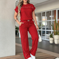 ⏰🔥 TIDSBEGRENSET – 50% RABATT! 🔥 Avslappet 2-delt sett for kvinner – kortermet topp og vidbenede bukser 👚👖