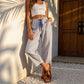 Dame stripete cropped loungebukser