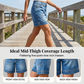 Denim-bermudashorts for damer, med middels høy midje og lommer