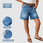 Denim-bermudashorts for damer, med middels høy midje og lommer