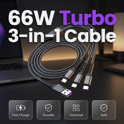 66W 3-i-1 Hurtiglader Kabel