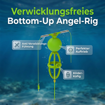 Et bottom-up-fiskesystem med fôrkurv som ikke setter seg fast