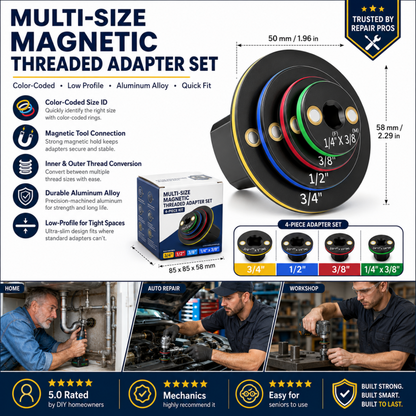 ⏰50% RABATT⏰ Universell magnetisk gjengeadapter – Fargekodede størrelsesringer, premium aluminium – Rustbestandig, kompakt – For skraller & elektroverktøy! 🔋