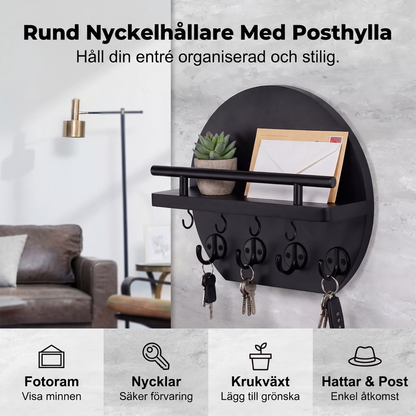 🔑 50 % RABATT NÅ! 🏠 Veggmontert nøkkelholder med hylle og kroker – holder orden på nøkler, post og småting – perfekt til gangen 🚪
