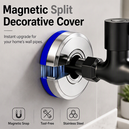 🔧50 % RABATT NÅ! Dekk til røråpninger på et øyeblikk! Dekorativt rørdeksel i rustfritt stål med magnetisk delbar ring – uten bruk av verktøy, magnetisk rørdeksel som klikkes fast på veggen