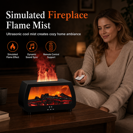 🔥 50 % rabatt nå! 💨 Luftfukter med peisflamme-effekt – aromadiffuser, lys som synkroniseres med musikk og stillegående drift – for soverom, kontor og yoga 🌙