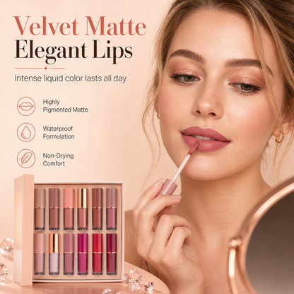 Vannfast, langvarig matt lipgloss-sett
