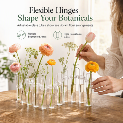 🌸✨ Lyntilbud: 50 % rabatt! Modulært vasesett i borosilikatglass med fleksible hengsler og rengjøringsbørste