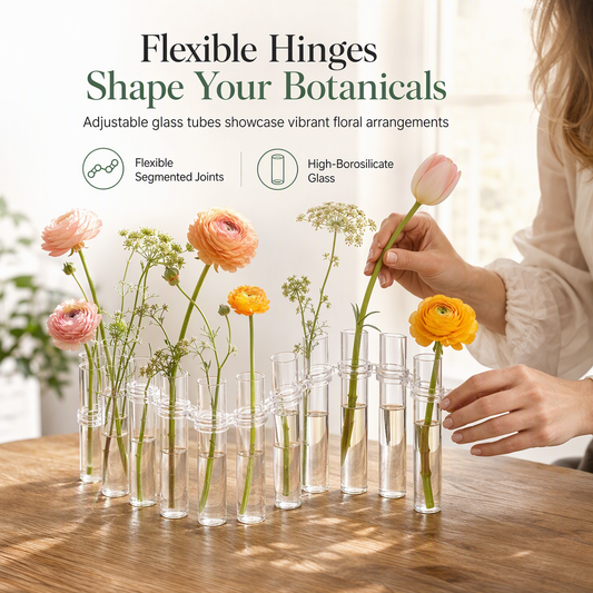 🌸✨ Lyntilbud: 50 % rabatt! Modulært vasesett i borosilikatglass med fleksible hengsler og rengjøringsbørste