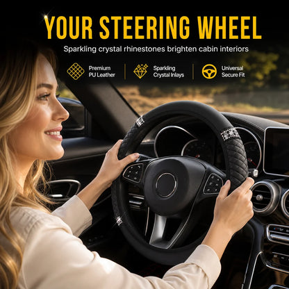 💎 50 % rabatt nå! 🚗 Rattrekk med strass – håndinnfattede krystaller og vattert PU-skinn 🌟