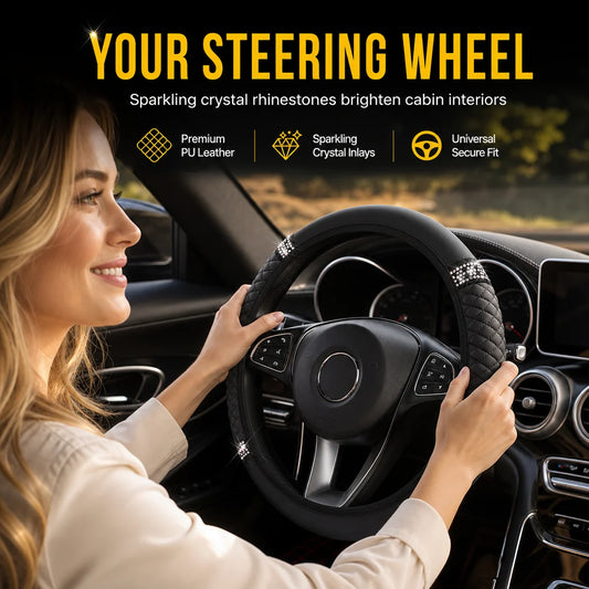 💎 50 % rabatt nå! 🚗 Rattrekk med strass – håndinnfattede krystaller og vattert PU-skinn 🌟