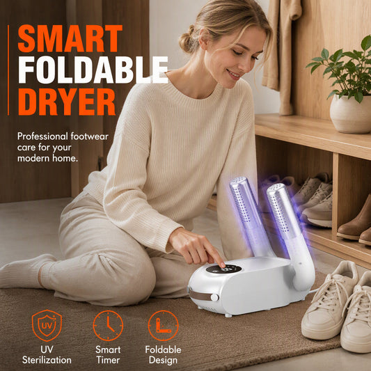 Sammenleggbar skotørker med smart timer og UV-lys