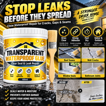 Transparent, vanntett lim med pensel for lekkasjereparasjon
