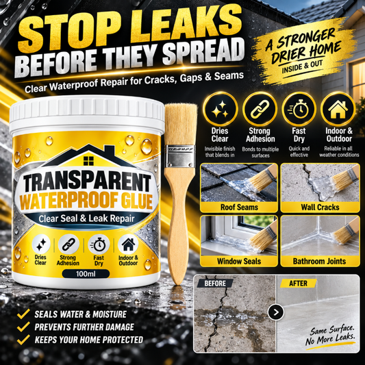 Transparent, vanntett lim med pensel for lekkasjereparasjon